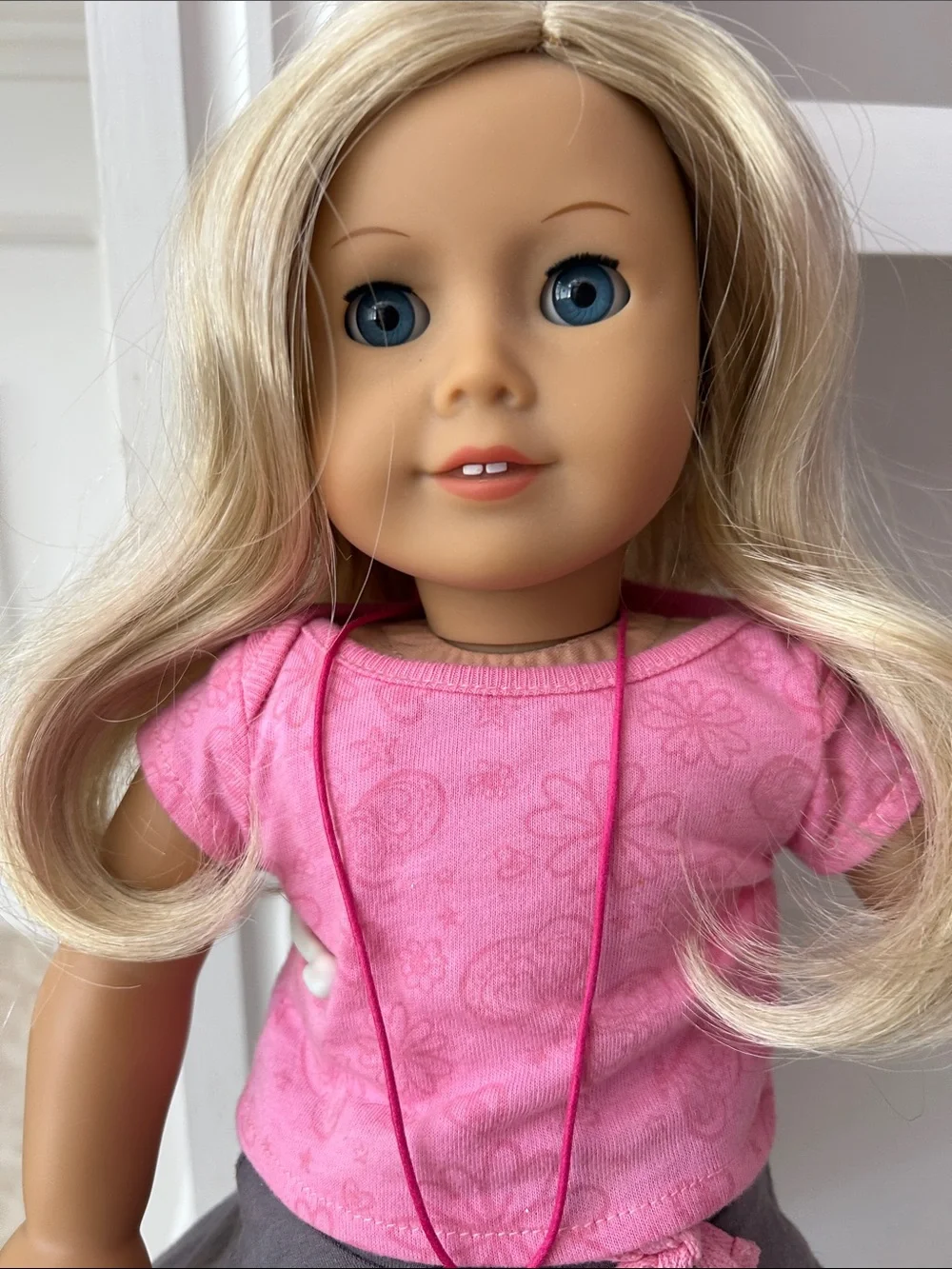 American Girl Just Like Me Blonde Doll With Pink Top, Gray Skirt, and Boots